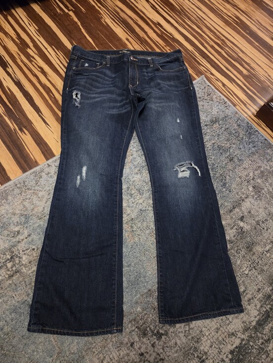 Old Navy Denim - Old Navy Dark Blue Distressed Flare Jeans Size 16
